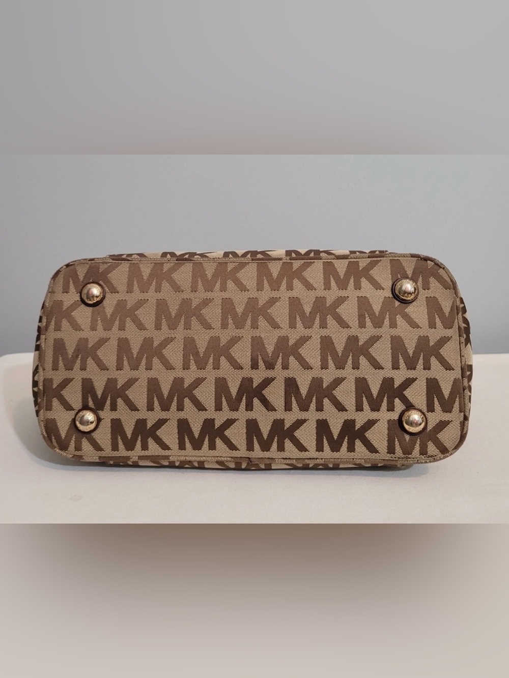 MICHAEL Michael Kors Tan and Brown MK Logo Tote with Leather Straps - Picture 7 of 16